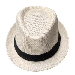 Beige straw fedora hat