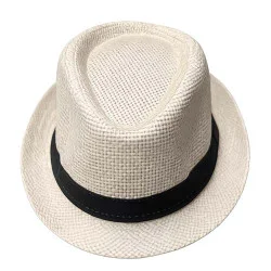 Beige straw fedora hat