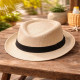 Beige straw fedora hat
