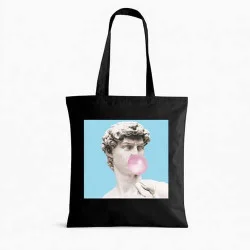 David Bubble Gum Art Tote Bag Black Canvas Shopper