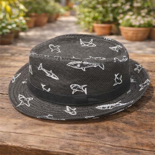 Fedora hat with shark embroidery