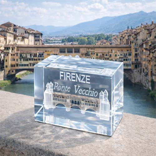 Firenze Ponte Vecchio Crystal Block 3D Laser Engraved Souvenir